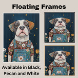 Charming Dog in Overalls and Floral Shirt Under Starry Sky Whimsical Dog Art Farmhouse Nursery Living Room Decor Perfect for Dog Lovers and Gift Ideas on Ready to Hang 1.5" Thick Canvas Wrap, Floating Framed Canvas, Flat Rolled Canvas