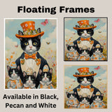 Whimsical Easter Charm: Tuxedo Cat Mom and Three Kittens in Festive Egg Hats on Ready to Hang 1.5" Thick Canvas Wrap, Floating Framed Canvas, Flat Rolled Canvas