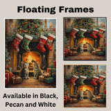 Adorable Christmas Kittens Sitting by Fireplace with Stockings and Tree Festive Holiday Scene Perfect for Home Winter Decor and Seasonal Gift on Ready to Hang 1.5" Thick Canvas Wrap, Floating Framed Canvas, Flat Rolled Canvas