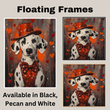 Love in Style: Dalmatian in a Red Heart-Patterned Dress and Hat Adorable Romantic Painting on Ready to Hang 1.5" Thick Canvas Wrap, Floating Framed Canvas, Flat Rolled Canvas
