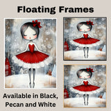 Whimsical Christmas Ballerina in Red Dress Snowy Ballet Dancer Wall Art, Winter Holiday Girl Illustration, Festive Nursery or Ballet Lover Decor Print on Ready to Hang 1.5" Thick Canvas Wrap, Floating Framed Canvas, Flat Rolled Canvas