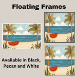 Tropical Beach Escape – Colorful Folk Art Style Wall Print with Palm Trees on Ready to Hang 1.5" Thick Canvas Wrap, Floating Framed Canvas, Flat Rolled Canvas