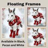 Whimsical Christmas Donkey Ice Skating in Red Snowflake Scarf Canvas or Holiday Wall Art Print on Ready to Hang 1.5" Thick Canvas Wrap, Floating Framed Canvas, Flat Rolled Canvas