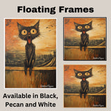Expressive Black Cat Screaming on Canvas – Whimsical Sunset Painting with Bold Artistic Flair on Ready to Hang 1.5" Thick Canvas Wrap, Floating Framed Canvas, Flat Rolled Canvas