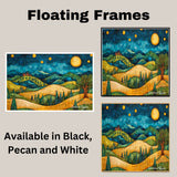 Golden Hills and Starry Night with Folk Art Homes and Trees in a Whimsical Christmas Landscape Painting on Ready to Hang 1.5" Thick Canvas Wrap, Floating Framed Canvas, Flat Rolled Canvas