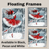 Christmas Wall Art Featuring Whimsical Ballerina in Red Skating in Snowy Forest Enchanting Holiday Artwork for Winter Decor Ballet Fans and Seasonal Elegance on Ready to Hang 1.5" Thick Canvas Wrap, Floating Framed Canvas, Flat Rolled Canvas