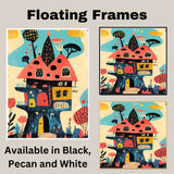 Whimsical Fantasy House with Bright Colors and Playful Mid-Century Modern Illustration Style on Ready to Hang 1.5" Thick Canvas Wrap, Floating Framed Canvas, Flat Rolled Canvas