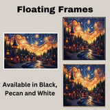 Enchanting 4th of July Village with Fireworks and Swirling Starry Sky, Glowing Cottages and Flags in a Whimsical Nighttime Celebration of Light and Freedom on Ready to Hang 1.5" Thick Canvas Wrap, Floating Framed Canvas, Flat Rolled Canvas