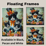 Springtime Surprise: Tuxedo Cat Mom Carrying Three Kittens with Easter Eggs on Ready to Hang 1.5" Thick Canvas Wrap, Floating Framed Canvas, Flat Rolled Canvas
