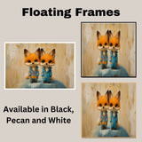 Adorable Painting of Two Baby Foxes in Blue Pajamas with Sweet Expressions Sitting Together on a Soft Surface with a Light Textured Background on Ready to Hang 1.5" Thick Canvas Wrap, Floating Framed Canvas, Flat Rolled Canvas