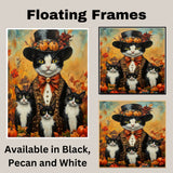 Autumn Whispers: Tuxedo Cat Mom and Three Kittens with Pumpkin on Ready to Hang 1.5" Thick Canvas Wrap, Floating Framed Canvas, Flat Rolled Canvas