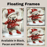 Whimsical Christmas Koala Bear Ice Skating in Red Sweater and Santa Hat – Adorable Winter Animal Illustration for Holiday Decor, Gifts, or Nursery Art on Ready to Hang 1.5" Thick Canvas Wrap, Floating Framed Canvas, Flat Rolled Canvas