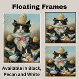 Easter Blessings: Tuxedo Cat Mom Carrying Three Kittens in a Basket with Colorful Eggs - Whimsical Holiday Painting on Ready to Hang 1.5" Thick Canvas Wrap, Floating Framed Canvas, Flat Rolled Canvas