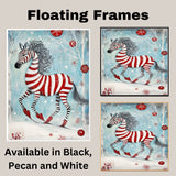 Peppermint Candy Cane Zebra Christmas Ice Skating Print – Whimsical Red & White Holiday Art, Fantasy Winter Animal Wall Decor, Zebra in Skates Illustration on Ready to Hang 1.5" Thick Canvas Wrap, Floating Framed Canvas, Flat Rolled Canvas