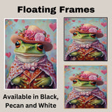 Regal Whimsy: Green Frog in a Victorian-Era European Suit and Hat Enchanting Heartfelt Artwork on Ready to Hang 1.5" Thick Canvas Wrap, Floating Framed Canvas, Flat Rolled Canvas
