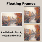 Golden Season – Country Houses and Flowing Stream in Autumn on Ready to Hang 1.5" Thick Canvas Wrap, Floating Framed Canvas, Flat Rolled Canvas