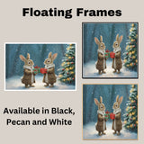 "Enchanted Forest Cheer: Bunnies Exchanging Gifts" Cozy Winter Scene on Ready to Hang 1.5" Thick Canvas Wrap, Floating Framed Canvas, Flat Rolled Canvas