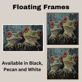 Bold Wall Art Featuring Two Frogs with Red Eyes on Grunge Background Unique Retro-Style Painting for Frog Lovers Halloween Fans and Statement Home Décor on Ready to Hang 1.5" Thick Canvas Wrap, Floating Framed Canvas, Flat Rolled Canvas