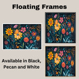 Bold Folk Art Floral Canvas – Whimsical Colorful Flower Painting on Deep Teal Textured Background on Ready to Hang 1.5" Thick Canvas Wrap, Floating Framed Canvas, Flat Rolled Canvas