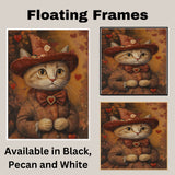 Timeless Romance: Cat in an Elegant European Red Dress and Hat with a Heartfelt Touch Classic Painting on Ready to Hang 1.5" Thick Canvas Wrap, Floating Framed Canvas, Flat Rolled Canvas