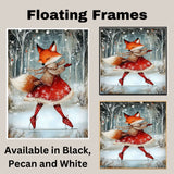 Whimsical Christmas Fox Ice Skating in Red Dress Holiday Wall Art Print Winter Animal Snow Scene Illustration for Kids Room Nursery or Seasonal Home Decor on Ready to Hang 1.5" Thick Canvas Wrap, Floating Framed Canvas, Flat Rolled Canvas