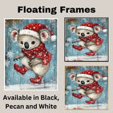 Whimsical Christmas Koala Ice Skating with Red Scarf and Santa Hat – Playful Holiday Animal Artwork for Winter Decor, Nursery Walls, or Seasonal Gifting on Ready to Hang 1.5" Thick Canvas Wrap, Floating Framed Canvas, Flat Rolled Canvas