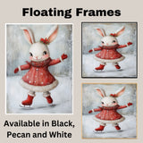 Christmas Wall Art Featuring Adorable Ice Skating Bunny in Red Coat and Holly Bow Whimsical Winter Illustration for Holiday Décor and Cute Animal Art Lovers on Ready to Hang 1.5" Thick Canvas Wrap, Floating Framed Canvas, Flat Rolled Canvas