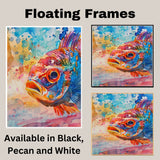Vibrant Watercolor Fish Close-Up Art in Multicolor Splash Style for Ocean and Marine Life Lovers on Ready to Hang 1.5" Thick Canvas Wrap, Floating Framed Canvas, Flat Rolled Canvas