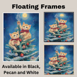 Christmas Kittens Canvas Wall Art – Cute Orange Cats in Tree with Cocoa & Ornaments – Holiday Winter Décor Print for Cat Lovers & Cozy Spaces on Ready to Hang 1.5" Thick Canvas Wrap, Floating Framed Canvas, Flat Rolled Canvas