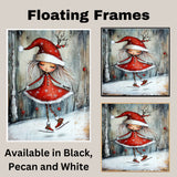 Christmas Witch Ice Skating Print – Whimsical Red Dress & Antler Hat Holiday Art, Winter Fairy Girl Wall Decor, Enchanted Snow Scene for Kids Room or Nursery on Ready to Hang 1.5" Thick Canvas Wrap, Floating Framed Canvas, Flat Rolled Canvas