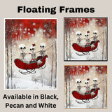 Whimsical Skeleton Sleigh Ride Christmas Art Print – Gothic Winter Wonderland Wall Decor with Skeleton Friends, Red Sleigh, Snowy Trees & Holiday Florals on Ready to Hang 1.5" Thick Canvas Wrap, Floating Framed Canvas, Flat Rolled Canvas