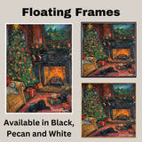 A Vintage Christmas Scene of a Living Room With Puppies on Ready to Hang 1.5" Thick Canvas Wrap, Floating Framed Canvas, Flat Rolled Canvas