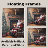Santa Claus by the Fireplace – Rustic Christmas Cabin Wall Art Print on Ready to Hang 1.5" Thick Canvas Wrap, Floating Framed Canvas, Flat Rolled Canvas