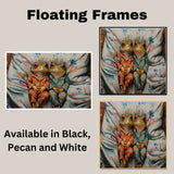 Whimsical Painting of Two Frogs in Colorful Pajamas Relaxing Side by Side on a Cozy Bed with Playful Expressions and a Textured Artistic Background on Ready to Hang 1.5" Thick Canvas Wrap, Floating Framed Canvas, Flat Rolled Canvas
