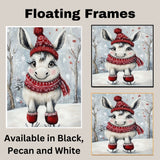Whimsical Christmas Donkey Ice Skating with Red Scarf and Hat Canvas or Festive Wall Art Print on Ready to Hang 1.5" Thick Canvas Wrap, Floating Framed Canvas, Flat Rolled Canvas