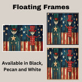Rustic Folk Art of Patriotic Figures with Stars and Stripes on Weathered Wood Background, Whimsical Americana for Celebrating 4th of July in Vintage Style on Ready to Hang 1.5" Thick Canvas Wrap, Floating Framed Canvas, Flat Rolled Canvas