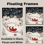 Whimsical Christmas Dachshund Dogs Sleigh Riding Through Snowy Hills Under Starry Sky Charming Holiday Art Print for Dog Lovers and Winter Season Décor on Ready to Hang 1.5" Thick Canvas Wrap, Floating Framed Canvas, Flat Rolled Canvas