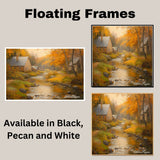 Fall Serenity – Village Homes and River Under Autumn Leaves on Ready to Hang 1.5" Thick Canvas Wrap, Floating Framed Canvas, Flat Rolled Canvas