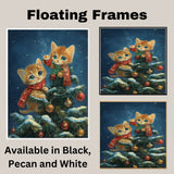 Christmas Kittens Canvas Wall Art – Cute Orange Tabby Cats with Cocoa & Ornaments in Tree – Cozy Holiday Print with Scarves & Snowy Decor on Ready to Hang 1.5" Thick Canvas Wrap, Floating Framed Canvas, Flat Rolled Canvas