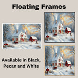Cozy Winter Painting of Snowy White House with Red Barn, Horse Wagon, and Glowing Lights at Sunset in Countryside on Ready to Hang 1.5" Thick Canvas Wrap, Floating Framed Canvas, Flat Rolled Canvas