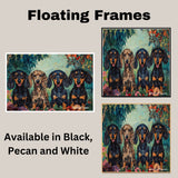 Van Gogh-Style Canvas Painting of Four Dachshund Dogs in a Colorful Floral Garden Setting on Ready to Hang 1.5" Thick Canvas Wrap, Floating Framed Canvas, Flat Rolled Canvas