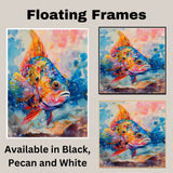 Colorful Watercolor Tropical Fish Close-Up with Rainbow Fins and Abstract Ocean Background for Coastal and Marine Art on Ready to Hang 1.5" Thick Canvas Wrap, Floating Framed Canvas, Flat Rolled Canvas