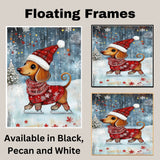 Adorable Dachshund Dog Ice Skating in Red Christmas Sweater and Santa Hat Whimsical Holiday Wall Art for Dog Lovers and Winter Season Home Décor on Ready to Hang 1.5" Thick Canvas Wrap, Floating Framed Canvas, Flat Rolled Canvas
