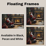 Santa Claus by the Fireplace with Dog – Cozy Christmas Wall Art Print on Ready to Hang 1.5" Thick Canvas Wrap, Floating Framed Canvas, Flat Rolled Canvas