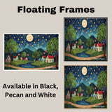 4th of July Village Flags Fireworks Under the Swirled Sky Flat Rolled, Framed or Wrapped Canvas on Ready to Hang 1.5" Thick Canvas Wrap, Floating Framed Canvas, Flat Rolled Canvas