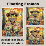 Autumn Frogs: A Green Frog Mother and Daughters in Modern Fall Dresses and Hats on Ready to Hang 1.5" Thick Canvas Wrap, Floating Framed Canvas, Flat Rolled Canvas