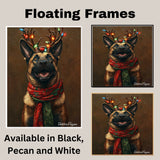 Rustic Wonders - Bernedoodle Dog with Lighted Antlers & Cozy Scarf on Rustic Background, Ready to Hang 1.5" Thick Canvas Wrap, Floating Framed Canvas, Flat Rolled Canvas