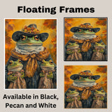 Autumn Elegance: Green Frog Mom and Daughters in Victorian European Fashion on Ready to Hang 1.5" Thick Canvas Wrap, Floating Framed Canvas, Flat Rolled Canvas