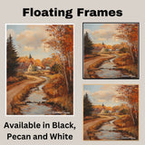 Autumn Stream by the Cottage – Rustic Fall Landscape Oil Painting Print on Ready to Hang 1.5" Thick Canvas Wrap, Floating Framed Canvas, Flat Rolled Canvas