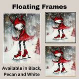 Whimsical Christmas Devil Girl Ice Skating in Red Hood and Dress Fantasy Winter Art Print or Canvas for Holiday Decor and Unique Gothic Gift on Ready to Hang 1.5" Thick Canvas Wrap, Floating Framed Canvas, Flat Rolled Canvas